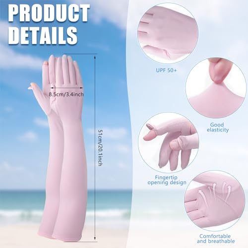 Jecery 2 Pairs UV Long Sun Gloves Women's Sunblock Driving Gloves Non Slip Full Finger Arm Sun Protective for Outdoor Sports