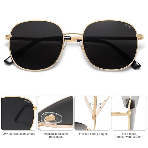 SOJOS Classic Trendy Square Sunglasses for Women Men Cute Big Frame Gold Shades SJ1137