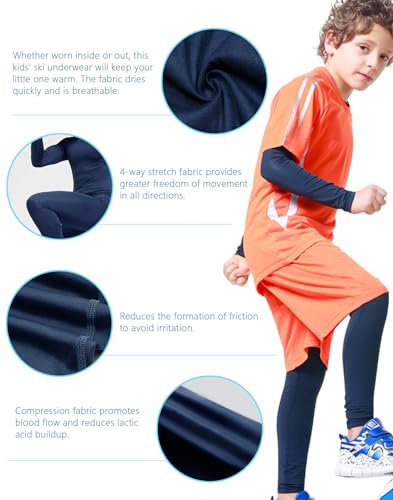 HovSiyla Youth Thermal Base Layer Set Fleece Lined Undershirt Unisex Athletic Shirt Kids Pants for Ski