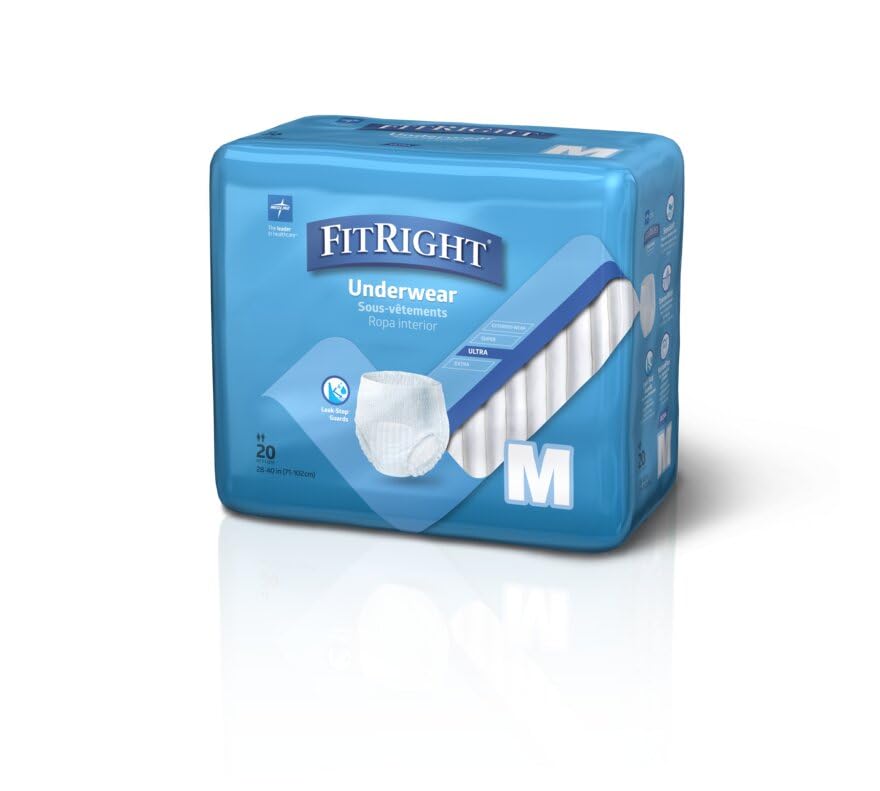 FitRight Ultra Unisex Adult Protective Underwear, Medium Size for Waist 28-40 Inches, Heavy Absorbency, Dependable Incontinence Protection, 80 Count (4 Packs of 20)