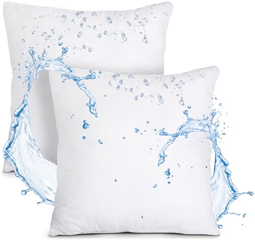 Utopia Bedding Outdoor Pillow Inserts 18 x 18 Inches (Pack of 2, White), Water Resistant Garden Throw Pillows for Patio an...