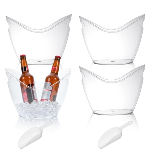 4 Pcs Ice Bucket for Parties, 4L Clear Acrylic Beverage Tub with Scoops, Wine Buckets for Mimosa Cocktail Bar Parties Supp...