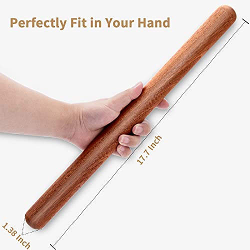 Aisoso French Rolling Pin, 17.7 Inches Wood Rolling Pin for Baking Extra Long Thickened, Classic Wooden Dough Roller for F...