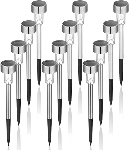 GIGALUMI Solar Lights Outdoor Waterproof, 12 Pack, Stainless Steel LED Solar Garden Lights for Patio, Lawn, Yard and Lands...