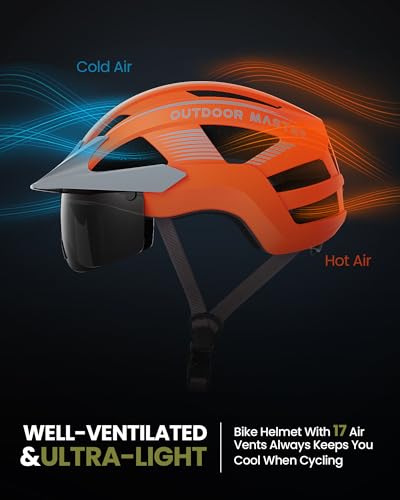 OutdoorMaster Adult Bike Helmet - Bicycle Helmet with Rechargeable Rear LED Light, Detachable Magnetic Goggles, Removable ...