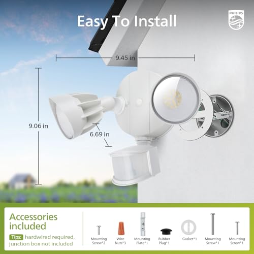 Philips 44W 4200 lm LED Security Light Outdoor w/PIR Motion Sensor, 5000K Daylight Flood Light, Waterproof, Dusk to Dawn, ...