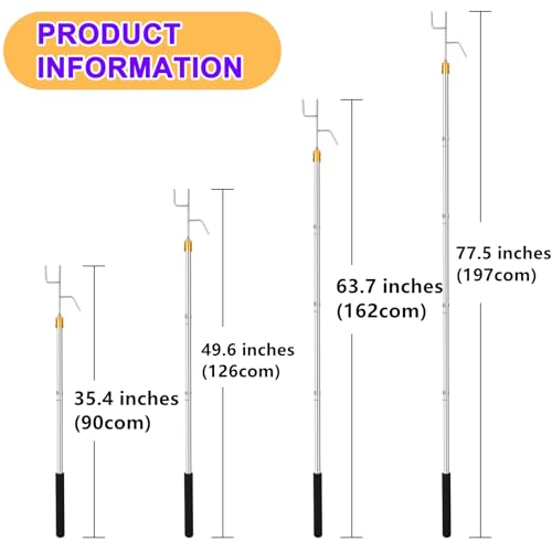 Clothes Hook Pole,29-71 Inch Adjustable Extension with Hook Bar.Suitable for Clothes Hanger Rod, Christmas light, Hanging ...