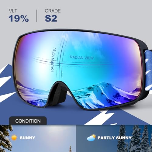 Odoland Kids Ski Goggles, Snowboard Goggles for Youth Skiing Age 8-16, Snow Goggles S2 Double Lens Anti-Fog UV400 Protection
