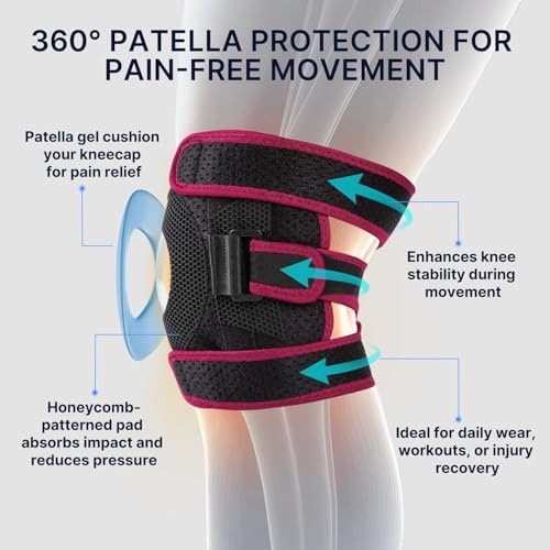 Fit Geno KneeXpert Knee Brace with Side Stabilizers & Patella Gel Pad - Adjustable Compression Support for Pain Relief, Me...