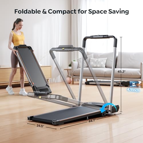 Foldable Treadmill with 7% Incline, 2.5HP Portable Under Desk Walking Pad with 0.6-7.5MPH, Handle, Remote and App Control,...