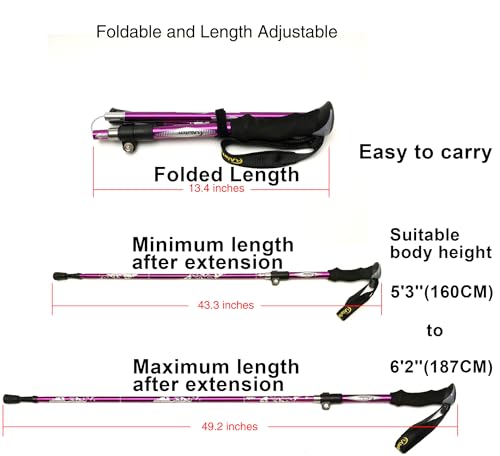 A ALAFEN Aluminum Collapsible Ultralight Travel Trekking Hiking Pole for Men and Women (Fits 5'3" - 6'2")