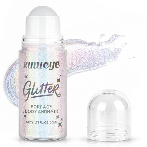 Roll-on Face Body Glitter Gel for Women, 1.69oz Large Capacity Holographic Color Changing Glitter Gel Shimmer Makeup for S...