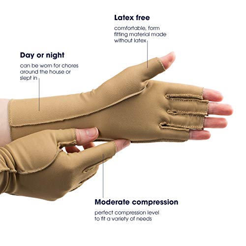isotoner Women & Men Arthritis Compression Rheumatoid Pain Relief Gloves for joint support with Open/Full finger design