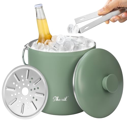Ice Bucket - 3L Large Ice Bucket for Parties & Cocktail Bar, Stainless Steel Ice Cooler with Lid & Tongs, Retro Style Ice ...