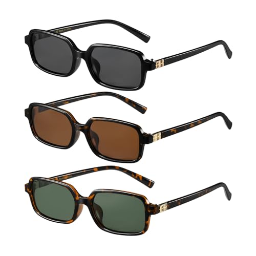 MASDUN Polarized Narrow Rectangle Sunglasses for Women Men Trendy Y2k Retro 90s Sun Glasses (3 Pack)