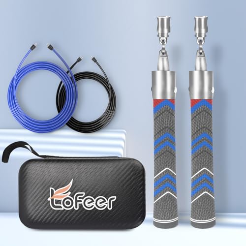 Weighted Jump Rope for Men Women with 110"&102" Abrasion-resistant Cable, Φ=6mm Crossropes jump rope with Rubber Grip,360 ...