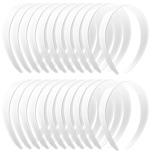 VOKOY 24 PCS White Plastic Headbands, 1 Inch Wide No Teeth Hair Bands for Girls & Women, Blank DIY Plain Headbands for Crafts