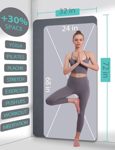 Yoga Mat Double-Sided Non Slip, 72'' x 32'' x 7mm - Extra Wide & Thick Yoga Mat for Women Men Kids, Professional TPE Yoga ...
