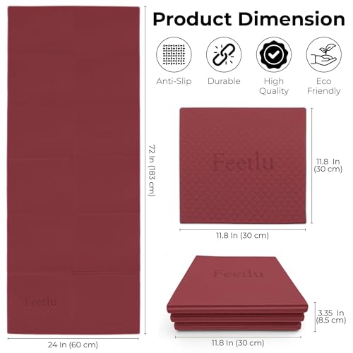 Feetlu Foldable Yoga Mat, 6mm Thick, Lightweight, Anti-Slip, and Easy to Store – Perfect for Travel, Yoga, Pilates, Home W...