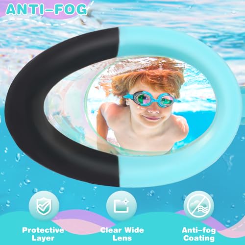 Water Space Kids Goggles, 2 Pack Swim Goggles for Kids Boys Girls Toddler Age 3-15, Clear View Anti-fog UV Protection No Leak