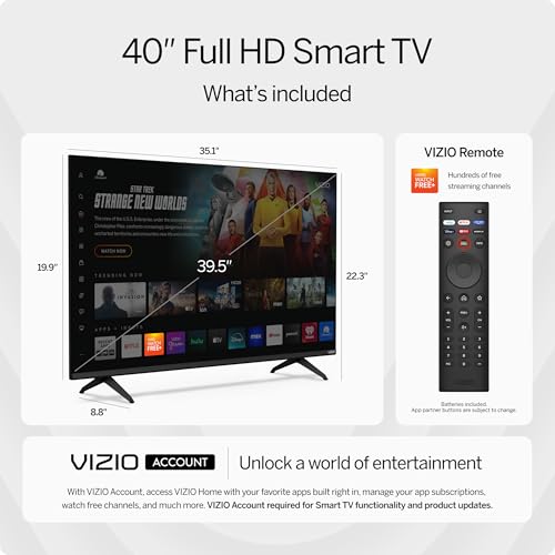 VIZIO 40-inch Full HD 1080p Smart TV with DTS Virtual: X, Alexa Compatibility, Google Cast Built-in, Bluetooth Headphone C...