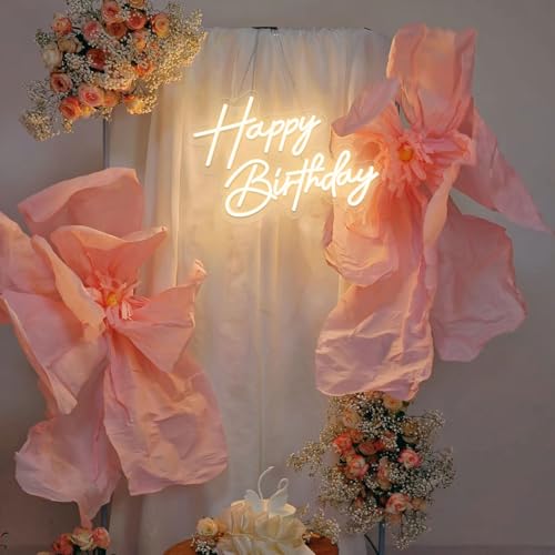 Happy Birthday Neon Sign for Wall Decor, 17×12 Inch Warm White LED Neon Light Signs, Art Decoration Happy Birthday Neon Li...