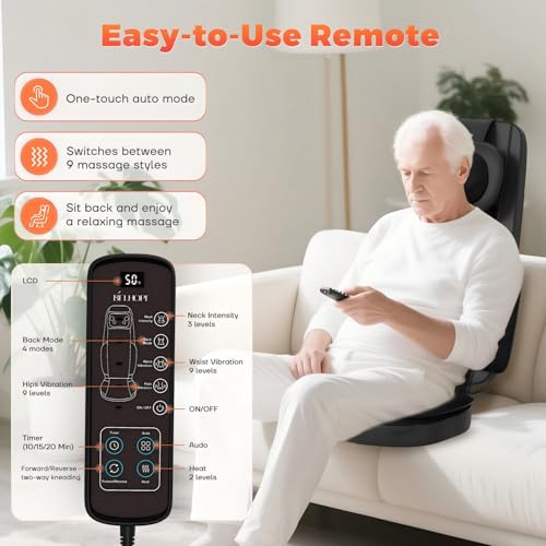 belhope Shiatsu Neck and Back Massager with Heat, 4D Kneading Back Massager for Pain Relief Deep Tissue, Comfortable Back ...