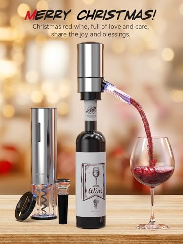 Rechargeable Electric Wine Gift Set - Aerator, Vacuum Stoppers, Foil Cutter and Bottle Opener for Home Bar and Outdoor Par...