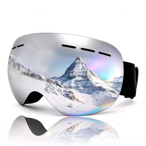 ROMRLD Ski Goggles - REVO Anti-Fog Lens, UV400 Protection, TPU Frame, for Men & Women (Silver & Gray Lens)