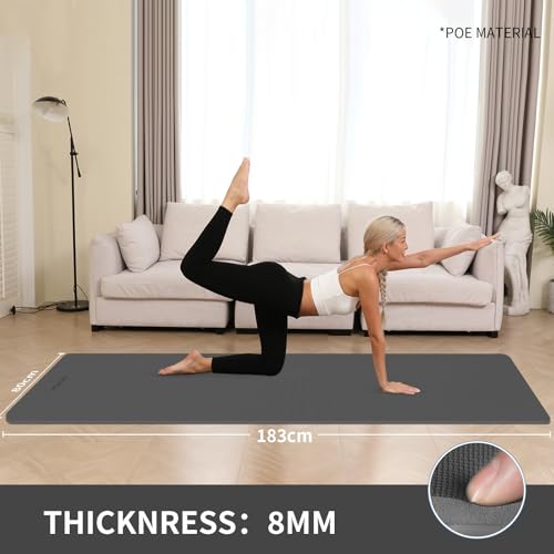 WOHAO Extra Wide & Thick 8mm Yoga Mat, 72"x31.5" Large Non Slip Exercise Mat, Premium POE Material for Superior Cushioning...