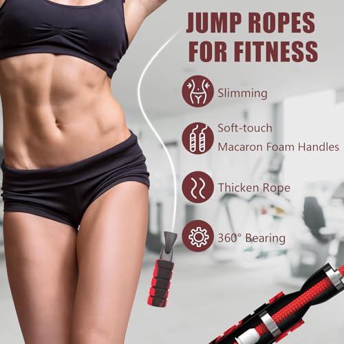 Jump Rope for Women & Men Adjustable Length Cotton Skipping Rope for Adults & Kids Workout Equipment for Weight Loss, Card...
