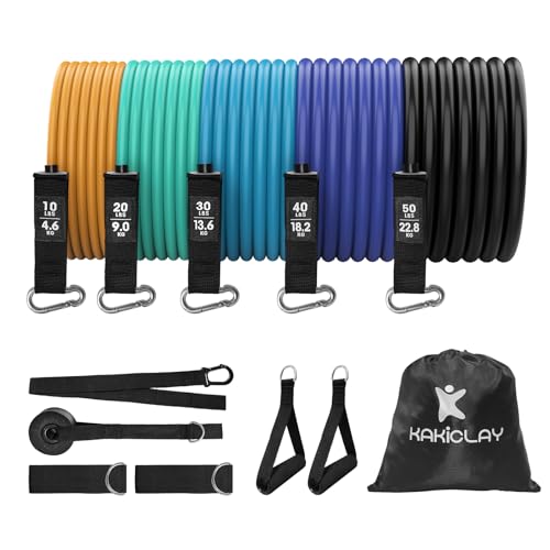 Resistance Bands Set with Separate Outdoor Anchor, KAKICLAY Exercise Bands for Indoor and Ourdoor Use, Versatile Resistanc...