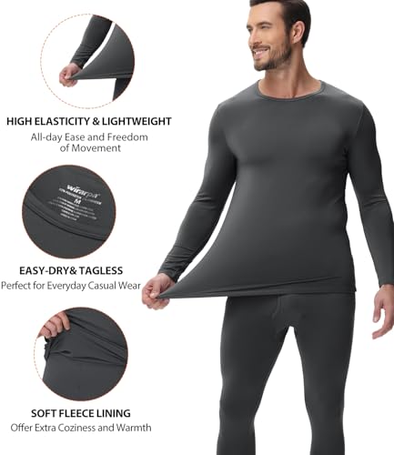 wirarpa Men's Long Johns Thermal Underwear Set Light Fleece Lined Base Layer Long Sleeve Top and Bottom