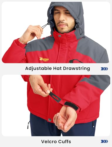 TBMPOY Men's Winter Jackets Skiing Waterproof Snow Thick Fleece Lined Hooded Utility Cold Weather Warm Outdoor Ice Work
