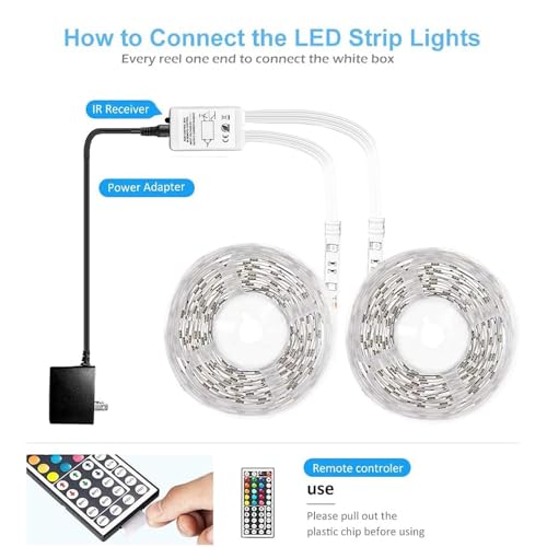 DAYBETTER Led Strip Lights Waterproof, 32.8ft(2 Rolls of 16.4ft) Led Tape Lights Color Changing 300 LEDs Light Strips Kit ...