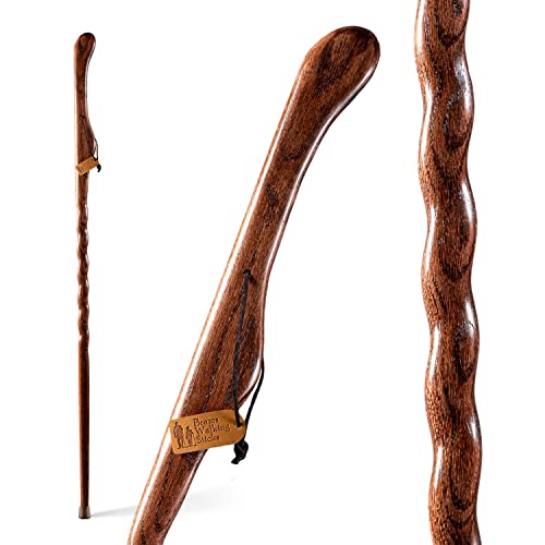 Brazos Handcrafted Wood Walking Stick, Twisted Oak, Hitchhiker Style Handle, for Men & Women, Made in The USA