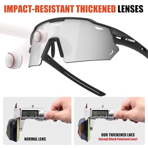 X-TIGER Polarized Cycling Glasses with 5 Interchangeable Lenses,MTB Biking Baseball Running Sports Sunglasses for Men Women