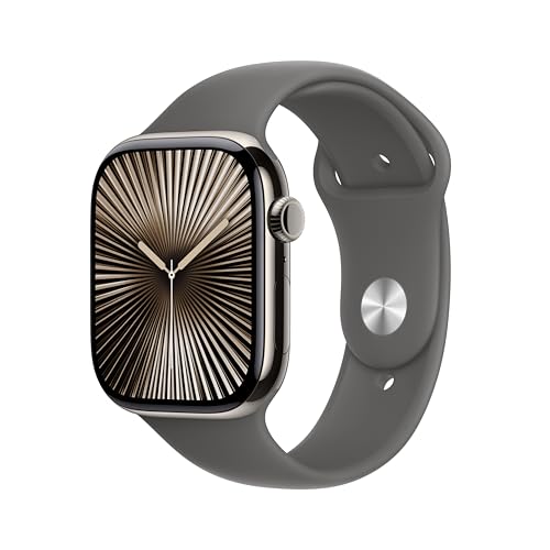 Apple Watch Series 10 [GPS + Cellular 46mm case] Smartwatch with Natural Titanium Case with Stone Grey Sport Band - M/L. F...