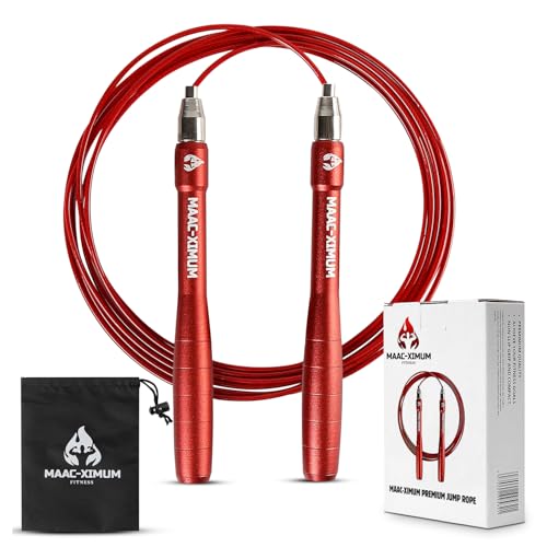 MAAC-XIMUM High Speed Rope - Professional Self-Locking & Adjustable, Adult Speed Jump Rope, 2 x PU coated Steel Ropes & Tr...