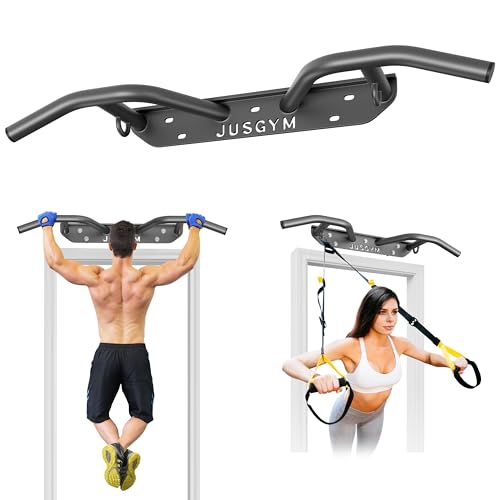 Jusgym Wall Mounted Pull Up Bar - Heavy Duty Chin Up Bar, Pull-Up Bar Support Beam or Joist Mounted, Multifunctional Fitne...