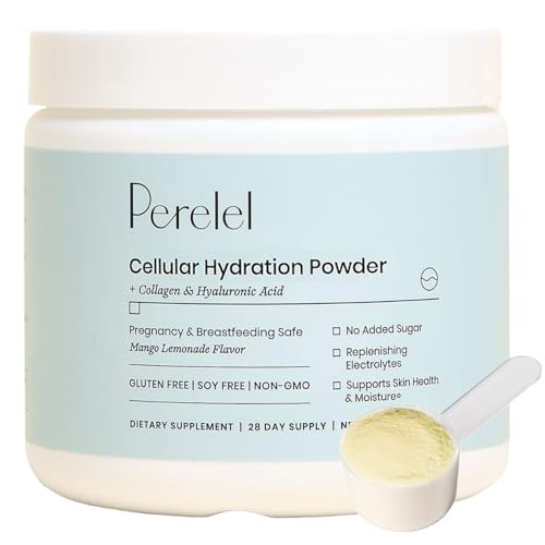 Perelel Hydration Powder, Electrolyte Supplement with Collagen & Hyaluronic Acid, Mango Lemonade Flavor, Soy & Gluten Fre...