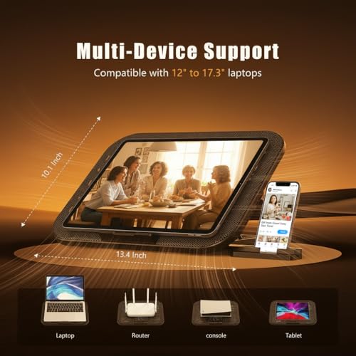 Laptop Cooling Pad with 3 Quiet Fans, 5-Level Height Adjustable Ergonomic Stand, 2 USB Ports & Phone Holder, Fits 12-17 In...