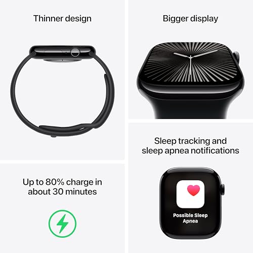 Apple Watch Series 10 [GPS 42mm case] Smartwatch with Rose Gold Aluminum Case with Plum Sport Loop. Fitness Tracker, ECG A...