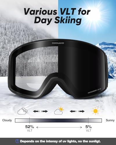 Odoland Photochromic Ski Goggles for Men Women Adult, Snow Snowboard Goggles with Pattern Strap for All Day Skiing Sports
