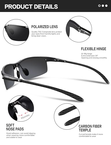 BIRCEN Polarized Carbon-Fiber Sunglasses for Men: Ultralight UV Protection Sun Glasses for Outdoor Sports Fishing Golf Hiking