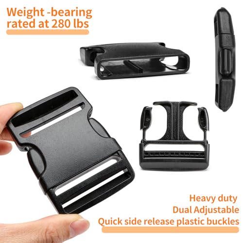BEYOURD 2" Heavy-Duty Buckle & Straps Set: 6-Pack Side Release Plastic Buckles, 6 Yards of Thick Nylon Webbing, 12 Tri-Gli...