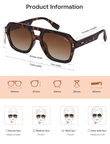 SOJOS Retro Thick Polarized Aviator Sunglasses for Women Men, Large Trendy Bold Square Pilot Shades SJ2385