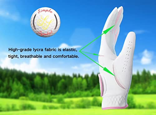 SIMPLE SYMBOL Women's Golf Glove Three Pack,Left Hand Right Hand Small/Medium/Large/XL,White Microfiber with Soft Cabretta...
