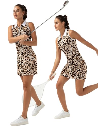 FKEEP Women's Golf Tennis Dress Sport Activewear Zipper V-Neck with Shorts and Pocket Workout Athletic