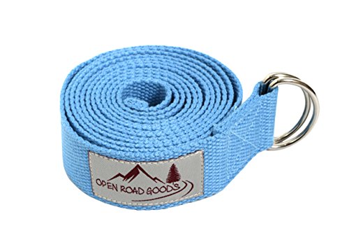 Open Road Goods 8ft Extra Long 100% Cotton Yoga Strap with Bag: Pastel Multicolor, Blue, or Black - Yoga Stretching Prop w...